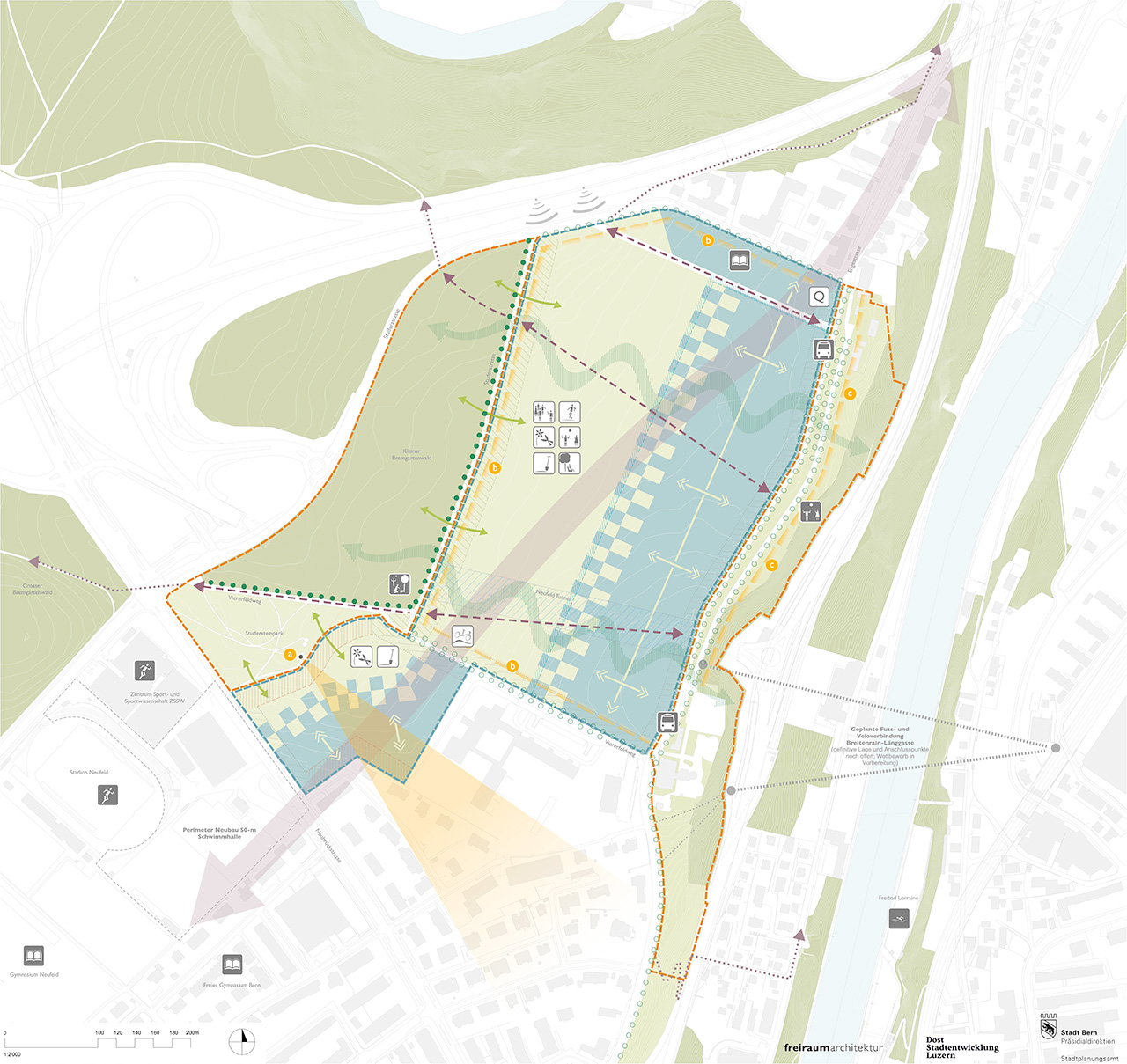 Konzeptplan Viererfeld / Mittelfeld; © Stadt Bern / Dost Stadtentwicklung / freiraumarchitekten